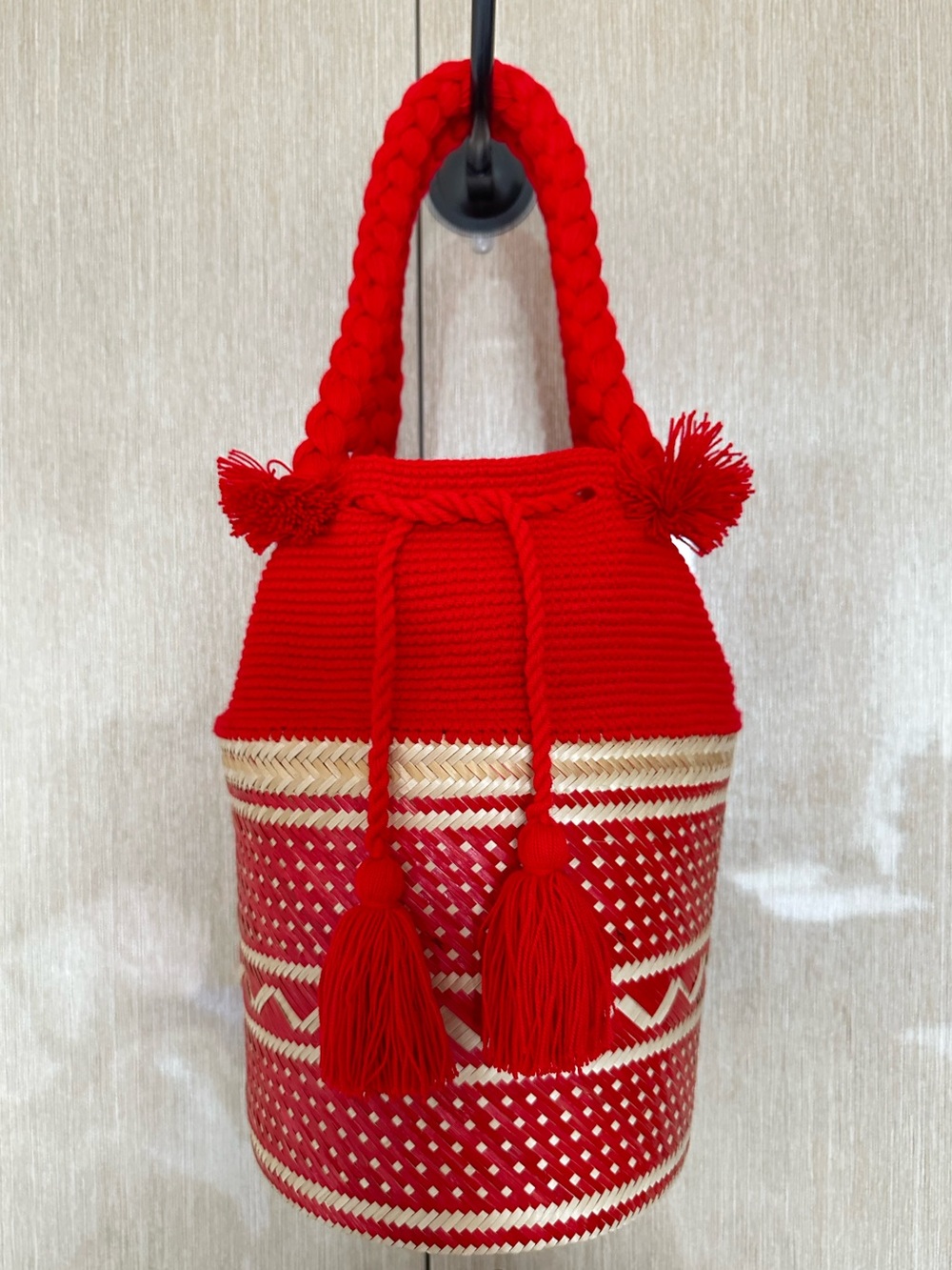 NEW Authentic Wayuu Bag Bucket Mochila Red Straw Mix Summer Boho Indie